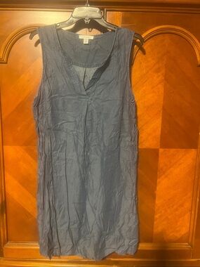 Sleeveless denim V-Neck Midi Dress in Dark Blue (BIN 2-55)